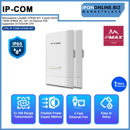 IP-COM Microstation LocoM5 CPE6S KIT 2-pack 5GHZ 12DBI IPMAX AC 12V 1A Passive PoE supported OUTDOOR CPE