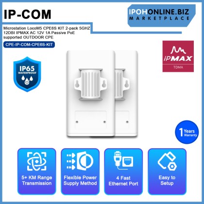 IP-COM Microstation LocoM5 CPE6S KIT 2-pack 5GHZ 12DBI IPMAX AC 12V 1A Passive PoE supported OUTDOOR CPE
