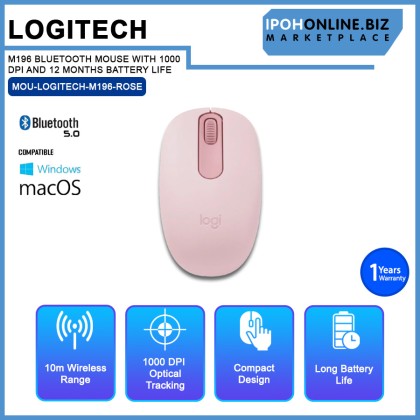 LOGITECH M196 BLUETOOTH MOUSE WITH 1000 DPI AND 12 MONTHS BATTERY LIFE