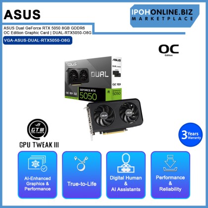ASUS Dual GeForce RTX™ 5050 8GB GDDR6 OC Edition Graphic Card | DUAL-RTX5050-O8G