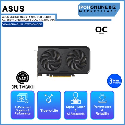 ASUS Dual GeForce RTX™ 5050 8GB GDDR6 OC Edition Graphic Card | DUAL-RTX5050-O8G