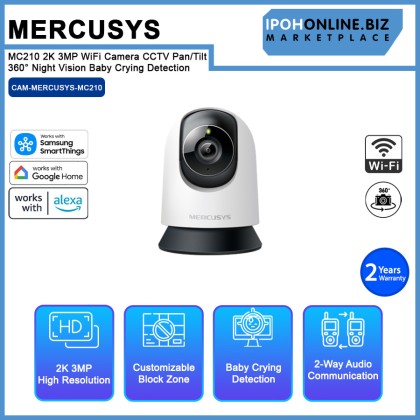 Mercusys MC210 2K 3MP WiFi Camera CCTV Pan/Tilt 360° Night Vision Baby Crying Detection Mercusys MC210 2K 3MP WiFi Camera CCTV Pan/Tilt 360° Night Vision Baby Crying Detection
