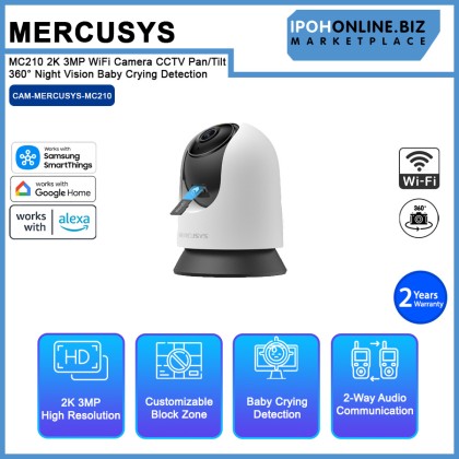 Mercusys MC210 2K 3MP WiFi Camera CCTV Pan/Tilt 360° Night Vision Baby Crying Detection Mercusys MC210 2K 3MP WiFi Camera CCTV Pan/Tilt 360° Night Vision Baby Crying Detection