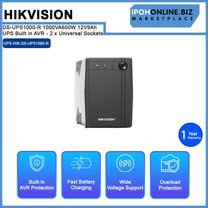 HIKVISION DS-UPS1000-R 1000VA/600W 12V/9Ah UPS Built in AVR - 2 x Universal Sockets