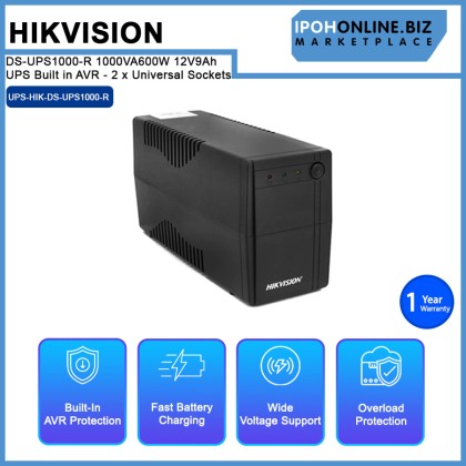 HIKVISION DS-UPS1000-R 1000VA/600W 12V/9Ah UPS Built in AVR - 2 x Universal Sockets