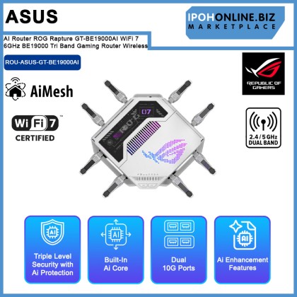 ASUS AI Router ROG Rapture GT-BE19000AI WiFi 7 6GHz BE19000 Tri Band Gaming Router Wireless