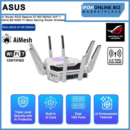 ASUS AI Router ROG Rapture GT-BE19000AI WiFi 7 6GHz BE19000 Tri Band Gaming Router Wireless