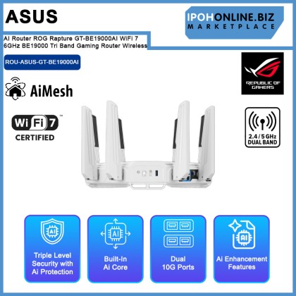 ASUS AI Router ROG Rapture GT-BE19000AI WiFi 7 6GHz BE19000 Tri Band Gaming Router Wireless