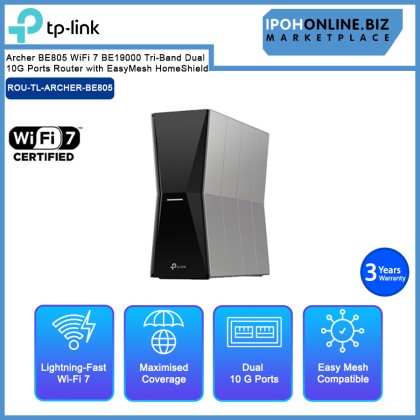 TP-Link Archer BE805 WiFi 7 BE19000 Tri-Band Dual 10G Ports Router with EasyMesh HomeShield