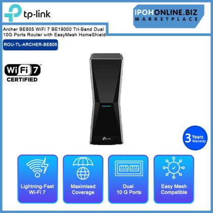 TP-Link Archer BE805 WiFi 7 BE19000 Tri-Band Dual 10G Ports Router with EasyMesh HomeShield