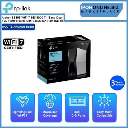 TP-Link Archer BE805 WiFi 7 BE19000 Tri-Band Dual 10G Ports Router with EasyMesh HomeShield