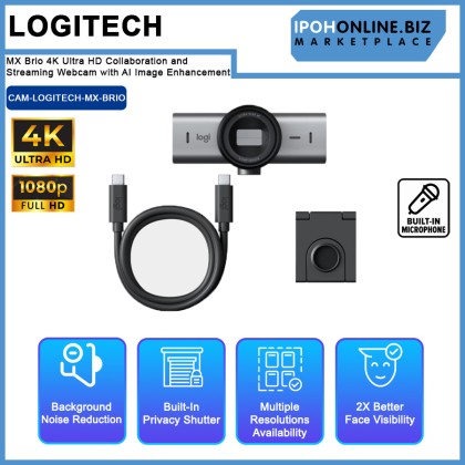 Logitech MX Brio 4K Ultra HD Collaboration and Streaming Webcam with AI Image Enhancement