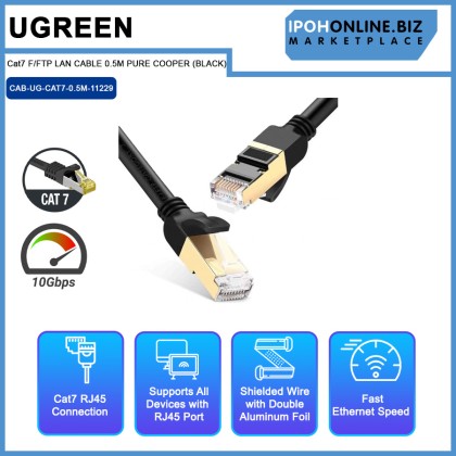 UGREEN Cat7 F/FTP LAN CABLE 0.5M PURE COOPER (BLACK)