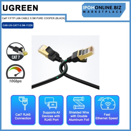 UGREEN Cat7 F/FTP LAN CABLE 0.5M PURE COOPER (BLACK)