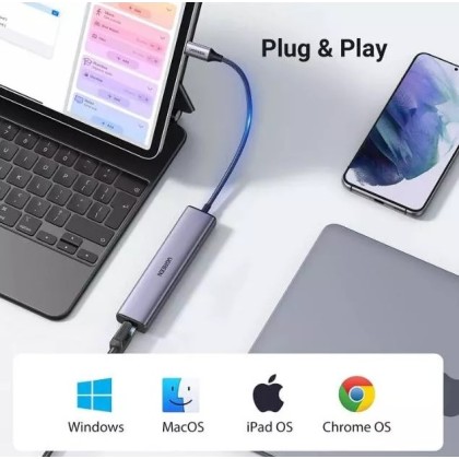 UGREEN UG-CM475-60600 USB-C to 3-Port USB 3.0 Hub with Gigabit Ethernet Adapter