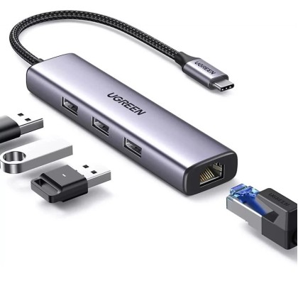 UGREEN UG-CM475-60600 USB-C to 3-Port USB 3.0 Hub with Gigabit Ethernet Adapter