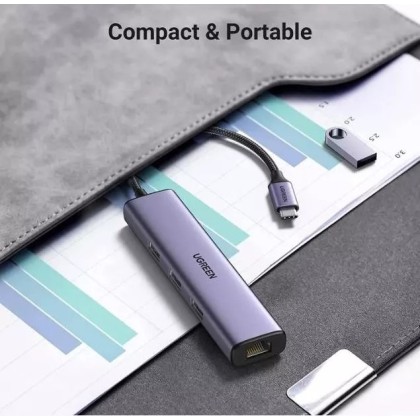 UGREEN UG-CM475-60600 USB-C to 3-Port USB 3.0 Hub with Gigabit Ethernet Adapter
