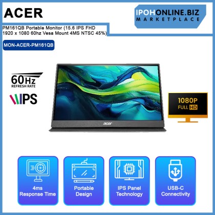 Acer PM161QB Portable Monitor (15.6"/ IPS/ FHD 1920 x 1080/ 60hz/ Vesa Mount/ 4MS/ NTSC 45%)