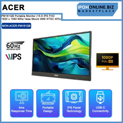 Acer PM161QB Portable Monitor (15.6"/ IPS/ FHD 1920 x 1080/ 60hz/ Vesa Mount/ 4MS/ NTSC 45%)
