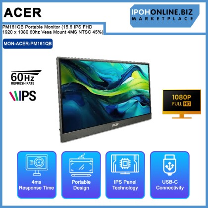 Acer PM161QB Portable Monitor (15.6"/ IPS/ FHD 1920 x 1080/ 60hz/ Vesa Mount/ 4MS/ NTSC 45%)