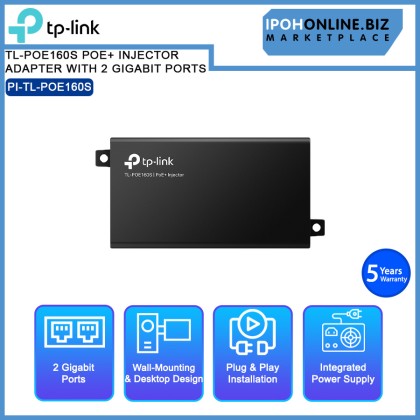 TP-LINK TL-POE160S POE+ INJECTOR ADAPTER WITH 2 GIGABIT PORTS TP-LINK TL-POE160S POE+ INJECTOR ADAPTER WITH 2 GIGABIT PORTS