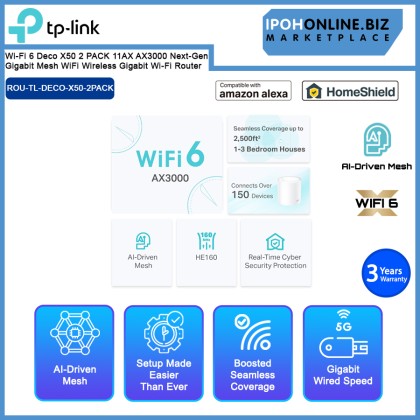 TP-Link Wi-Fi 6 Deco X50 2 PACK 11AX AX3000 Next-Gen Gigabit Mesh WiFi Wireless Gigabit Wi-Fi Router