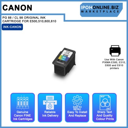Canon PG 88 / CL 98 ORIGINAL INK CARTRIDGE FOR E500,510,600,610 Canon PG 88 / CL 98 ORIGINAL INK CARTRIDGE FOR E500,510,600,610
