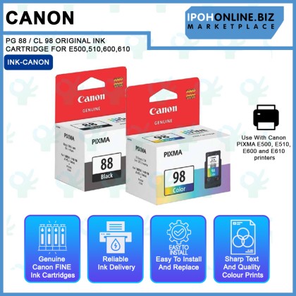 Canon PG 88 / CL 98 ORIGINAL INK CARTRIDGE FOR E500,510,600,610 Canon PG 88 / CL 98 ORIGINAL INK CARTRIDGE FOR E500,510,600,610