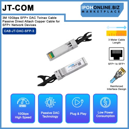 JT-COM 3M 10Gbps SFP+ DAC Twinax Cable Passive Direct Attach Copper Cable for SFP+ Network Devices