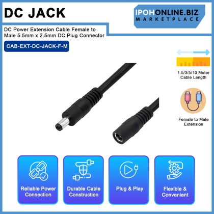 DC Power Extension Cable Female to Male 5.5mm x 2.5mm DC Plug Connector