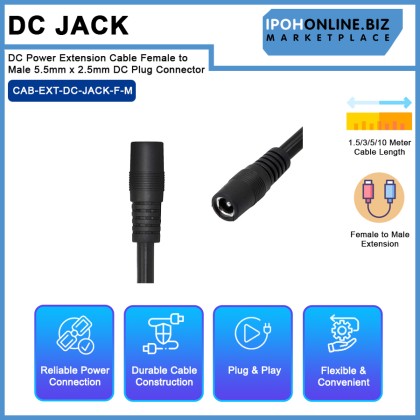 DC Power Extension Cable Female to Male 5.5mm x 2.5mm DC Plug Connector
