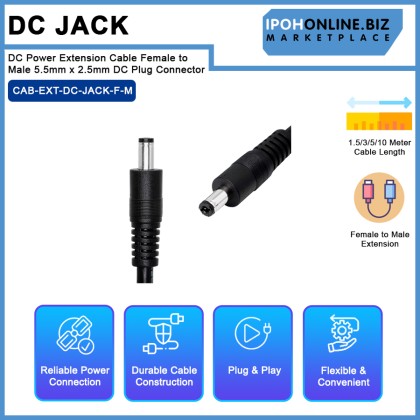 DC Power Extension Cable Female to Male 5.5mm x 2.5mm DC Plug Connector