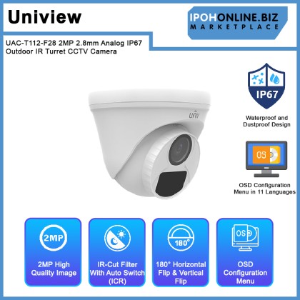 UNV Uniview UAC-T112-F28 2MP 2.8mm Analog IP67 Outdoor IR Turret CCTV Camera UNV Uniview UAC-T112-F28 2MP 2.8mm Analog IP67 Outdoor IR Turret CCTV Camera