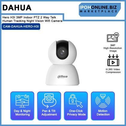 DAHUA Hero H3I 3MP Indoor PTZ 2 Way Talk Human Tracking Night Vision Wifi Camera