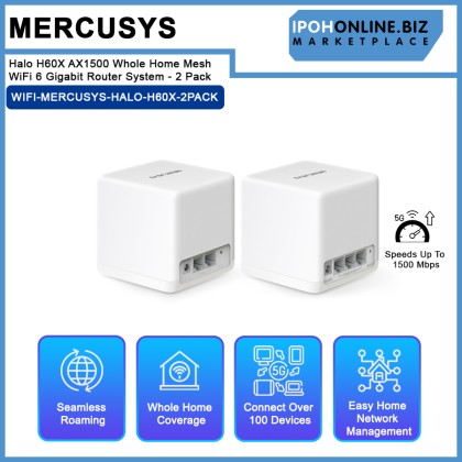 Mercusys Halo H60X AX1500 Whole Home Mesh WiFi 6 Gigabit Router System - 2 Pack Mercusys Halo H60X AX1500 Whole Home Mesh WiFi 6 Gigabit Router System - 2 Pack