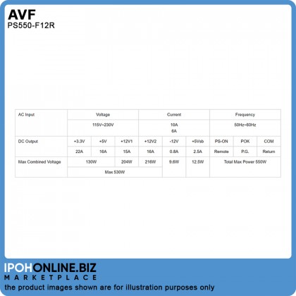 AVF 550W Power Supply With 12CM Red Fan